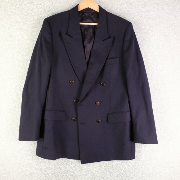 Vintage Blazer Mens 40R Navy Blue Double Breasted Peak Lapel Nautical Navy - Picture 1 of 14